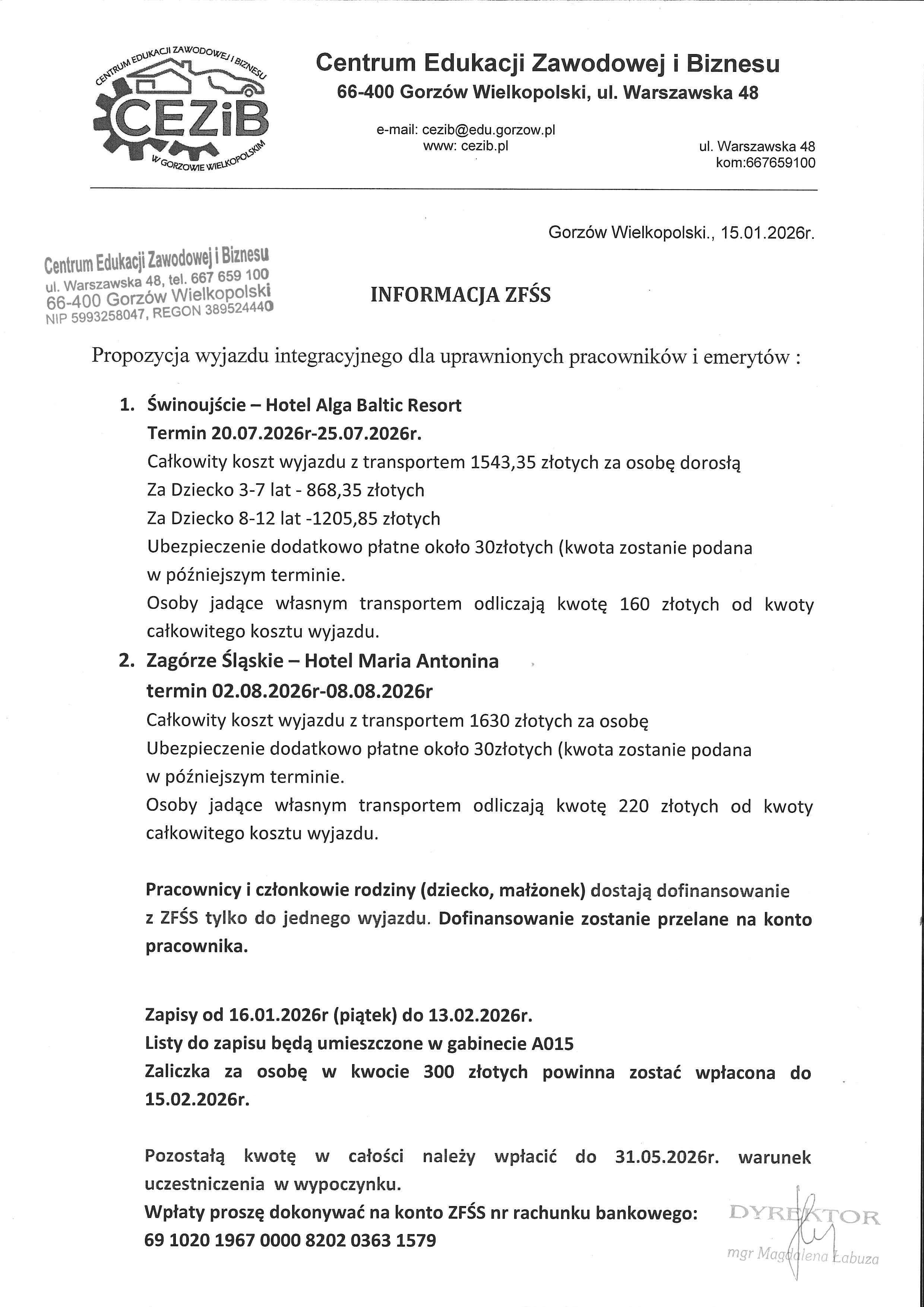 Wyjazd Swinoujscie Zagorze 2026